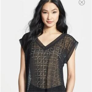 Eileen Fisher Cut-out V Neck Cap Sleeve Top Petite Small